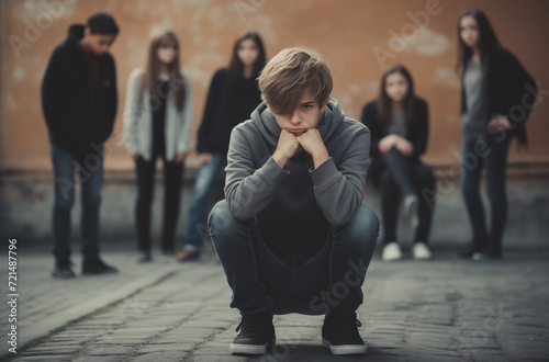 Isolated teenager with distant peers photo