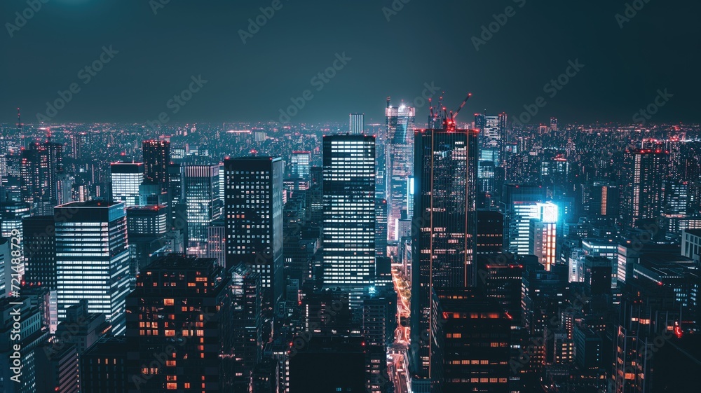 Vibrant cityscape at night showcasing a skyline filled with skyscrapers