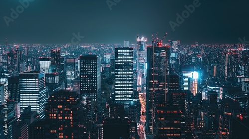 Vibrant cityscape at night showcasing a skyline filled with skyscrapers