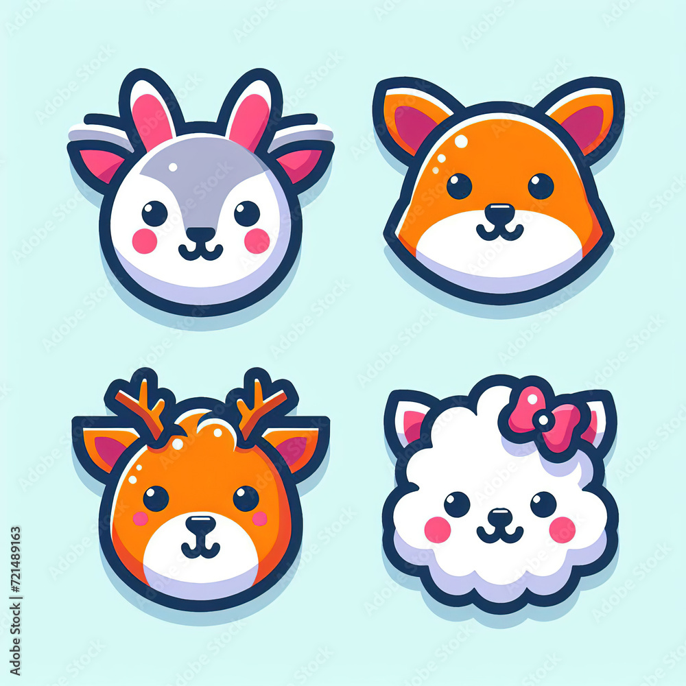 Set of cute animalsit poses cartoon on white background.Animals character design.Image for card,poster,sticker,baby clothing.Jurassic.Kawaii.Vector.Illustration.