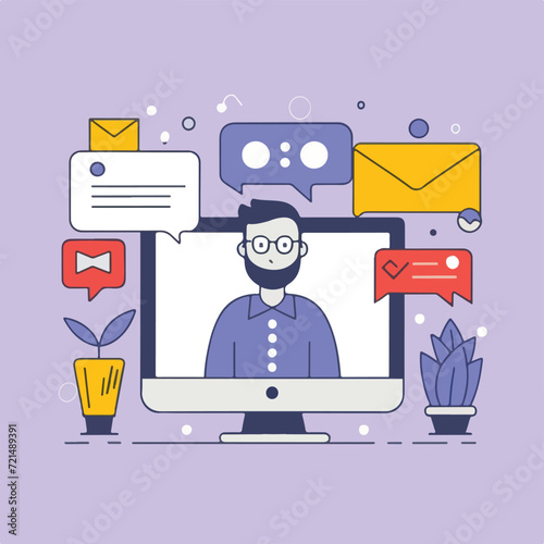 2d vector illustration colorful social media boost , influence blogger E-marketer via Internet pages marketing referral