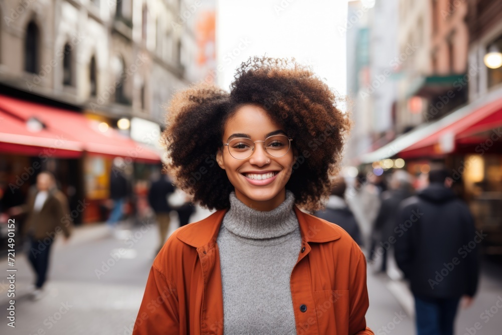 Portrait of a smiling young woman in the city Portrait of a smiling young woman in the city