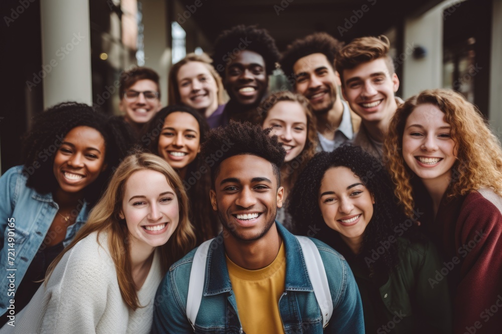 Portrait of a smiling and diverse group of students