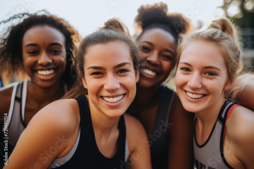 Portrait of a smiling young female basketball team photo