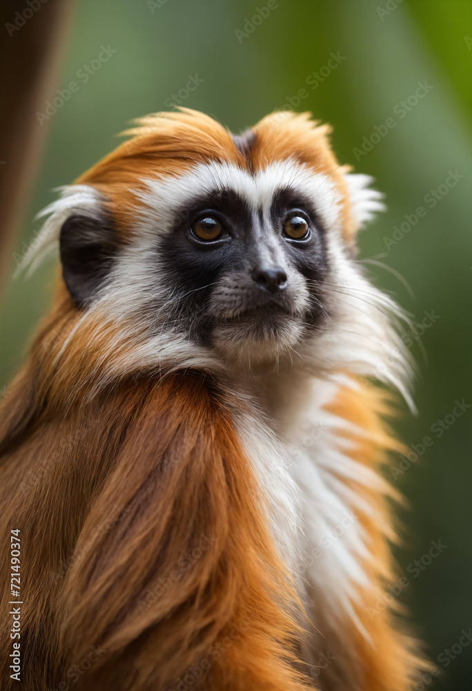 Cute Tamarin Monkey Portrait in Jungle Cute Tamarin Monkey Portrait in Jungle