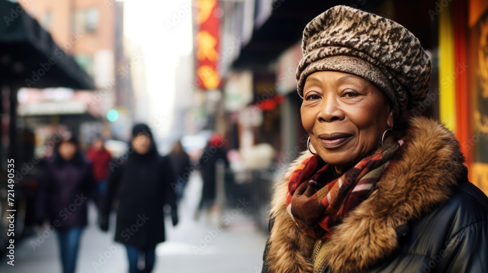 Chinatown Chronicles: Joyful Moments on Urban Streets. Joyful African American woman experiencing the vibrancy of Chinatown. Chinatown Chronicles: Joyful Moments on Urban Streets. Joyful African American woman experiencing the vibrancy of Chinatown.
