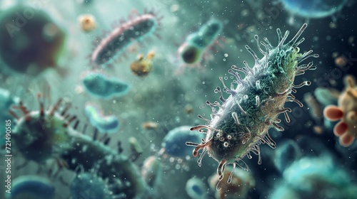 Bacteria and viruses, the concept of microbiology, the microscopic world inside a cell or organism