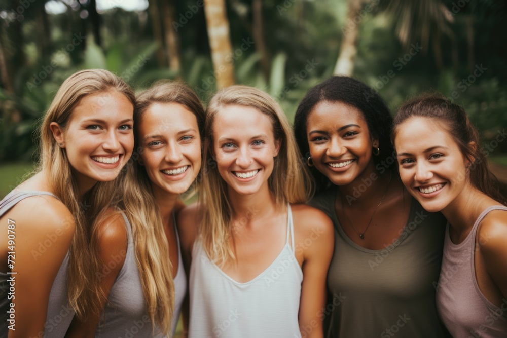 Portrait of smiling group of female yoga instructors