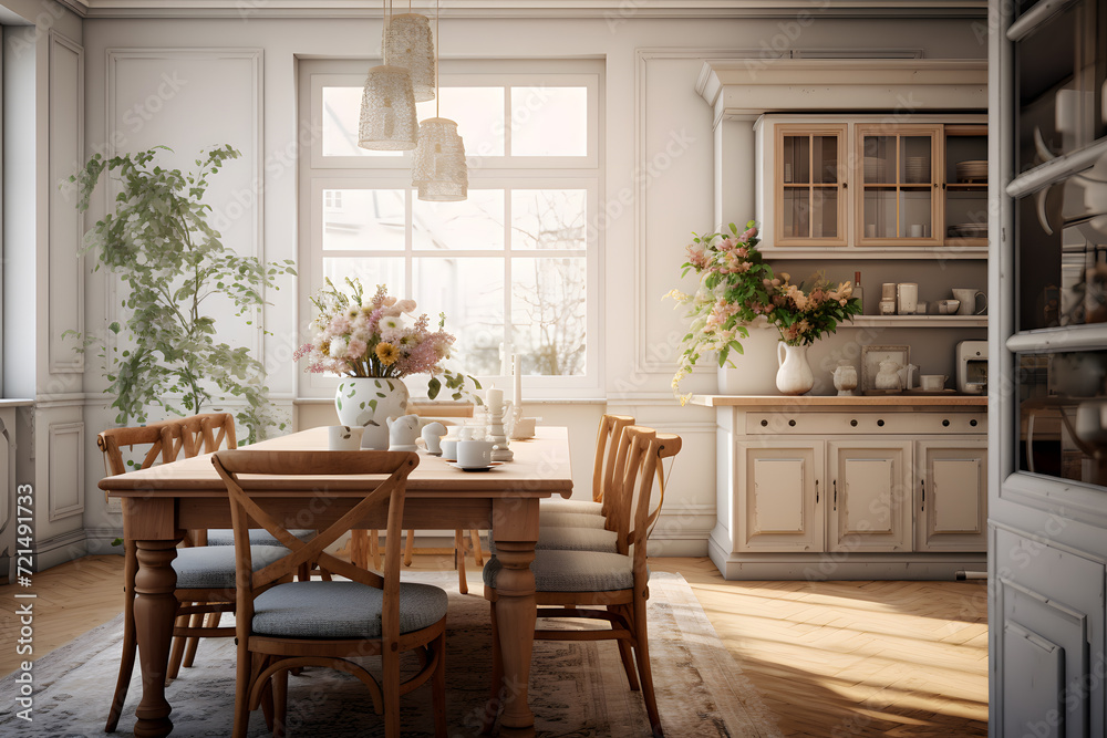 Obraz premium dining room with a statement pendant light 