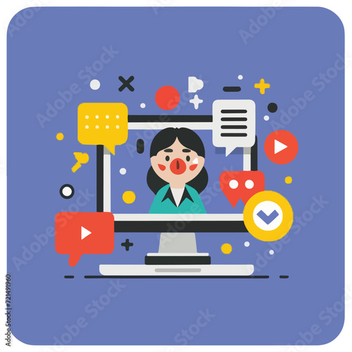 2d vector illustration colorful social media boost , influence blogger E-marketer via Internet pages marketing referral