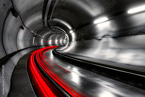 Urban Speed and Motion: Blurred Movement in Modern City Tunnel, Concept of Fast-Paced Life and Transport