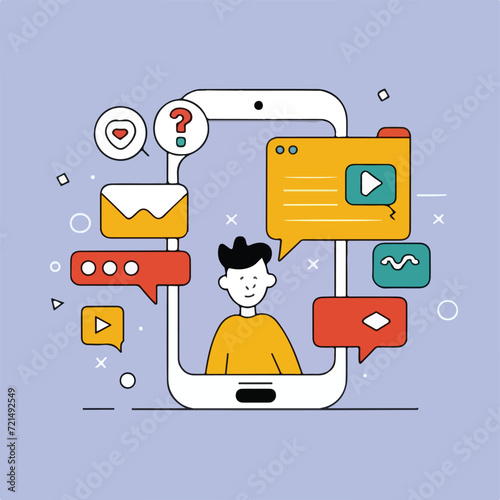 2d vector illustration colorful social media boost , influence blogger E-marketer via Internet pages marketing referral