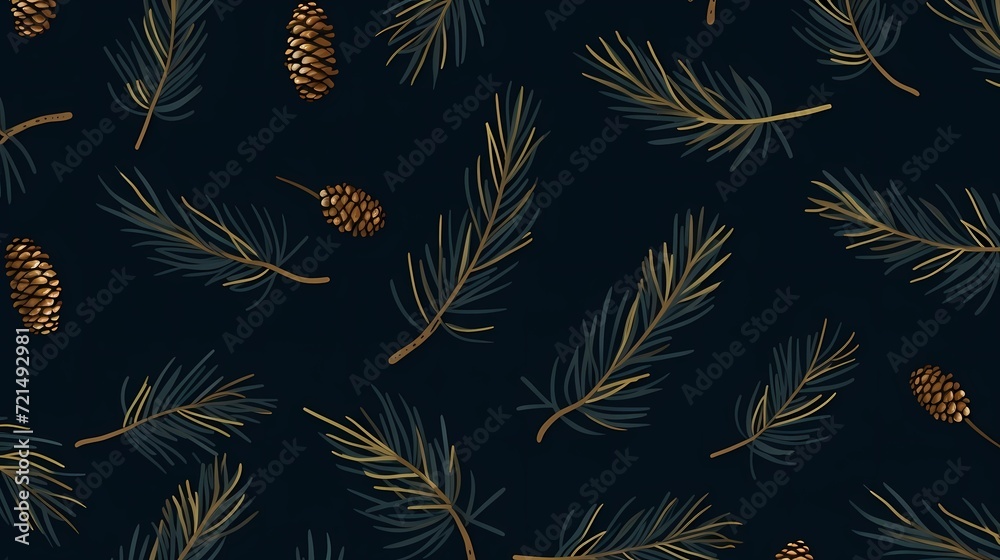 Fototapeta seamless background with coniferous branches pattern, coniferous, fir, 