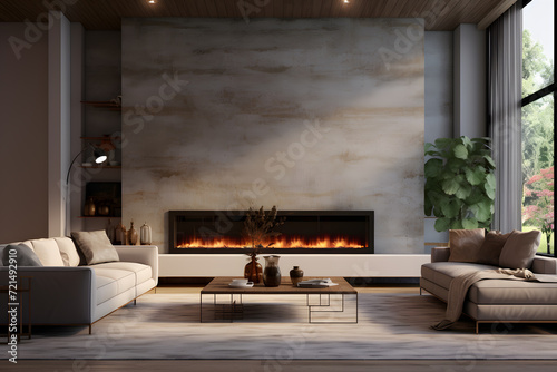 family room space with a electric fireplace © sugastocks