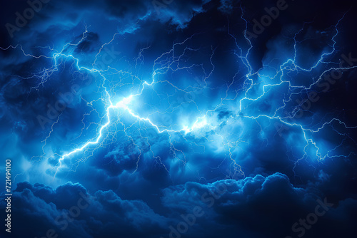 Lightning rays electrical energy charge thunder in dark night sky photo