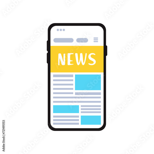 Breaking news set. Flat modern vector illustration of smartphone for online reading news in mobile phone app for a newspaper or magazine. Worldwide media in your device