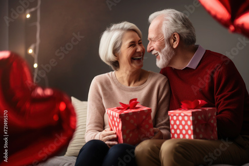 Senior mature married couple celebrating Valentine day