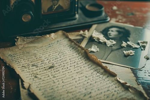 Vintage handwritten letters and old photographs evoke a sense of nostalgia on a rustic wooden table.