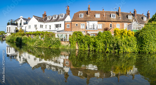 Typical buildings and Great Stour river in Caterbury city, England photo