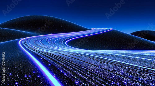 High-speed motion on a futuristic highway, capturing the essence of modern transportation and digital connectivity in an urban setting