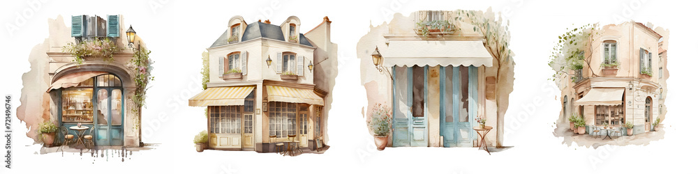 Facade of an old French cafe. Entrance to a cozy restaurant in an old building. Facade of an old French cafe. Entrance to a cozy restaurant in an old building.