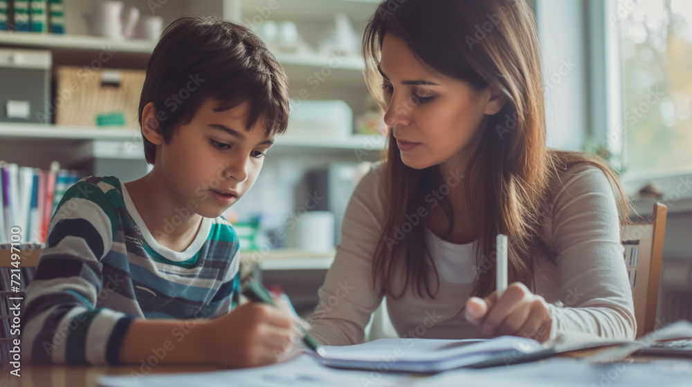 Report Card Consultation, Capture a moment where a teacher is sitting with a student (and possibly their parents), going over a report card or assessment results. Report Card Consultation, Capture a moment where a teacher is sitting with a student (and possibly their parents), going over a report card or assessment results.
