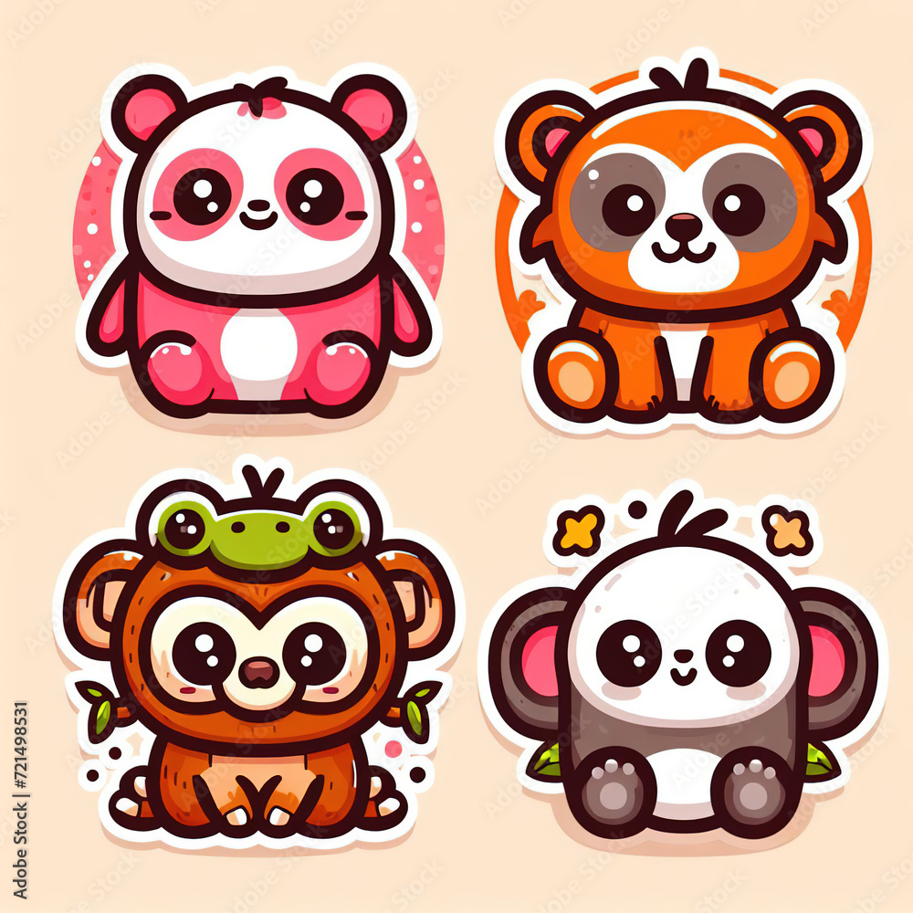 Set of cute animalsit poses cartoon on white background.Animals character design.Image for card,poster,sticker,baby clothing.Jurassic.Kawaii.Vector.Illustration. Set of cute animalsit poses cartoon on white background.Animals character design.Image for card,poster,sticker,baby clothing.Jurassic.Kawaii.Vector.Illustration.