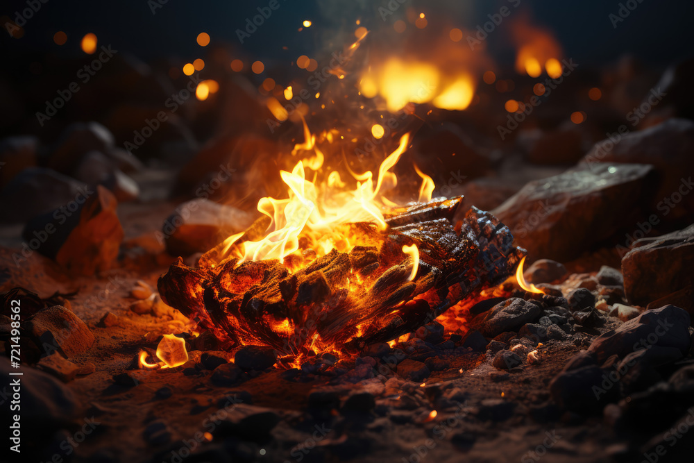Camping fire on the beach at sunset. Camping concept Camping fire on the beach at sunset. Camping concept