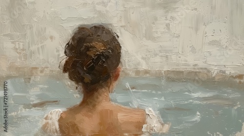 An Impressionist Painting of a Woman in Water Embracing Lightness. Water's Dance
