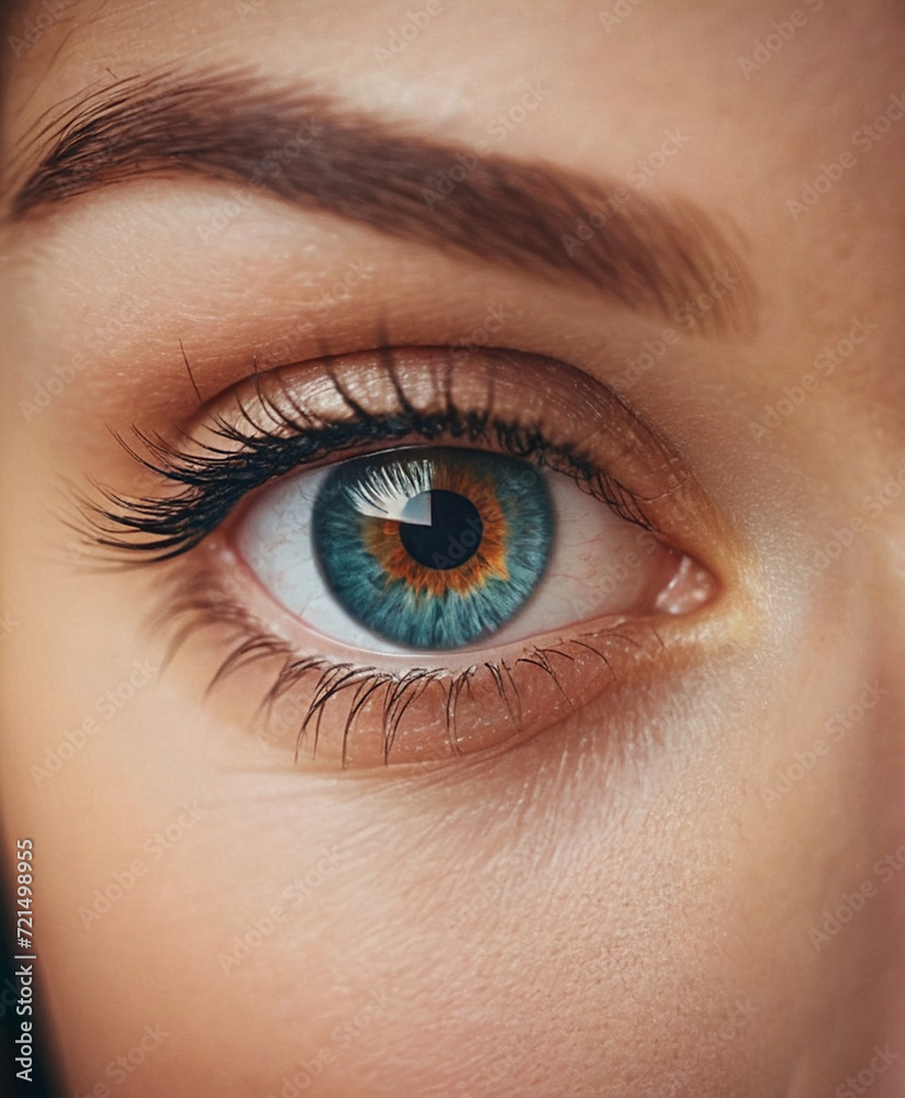 Fototapeta premium close up of a female blue green grey eye with makeup