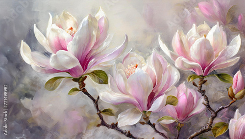 Pi  kne malarskie magnolie  wiosenne kwiaty. pastelowe t  o kwiatowe