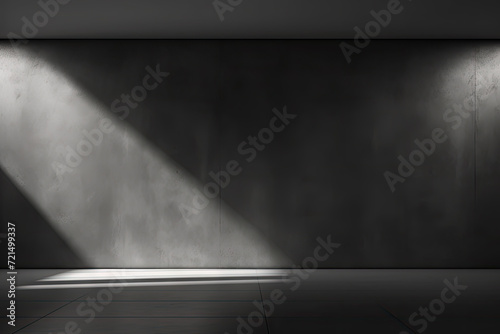 Empty dark room with concrete wall and sunlight. Mock up, 3D Rendering