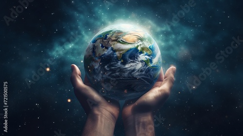 Human hands holding the planet earth.