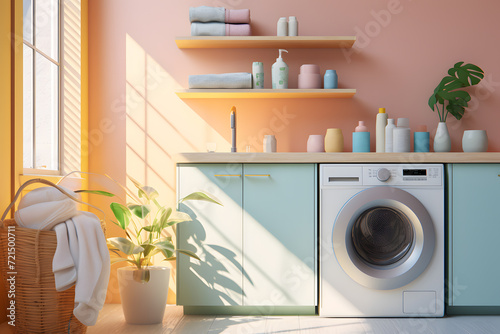 laundry area with a bright and cheerful color palette