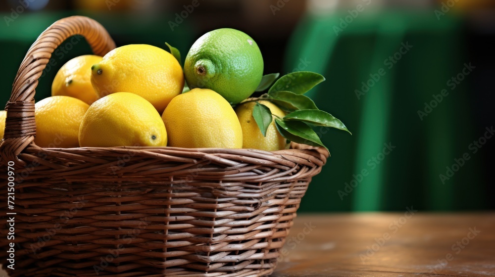 green lemon in basket UHD Wallpaper