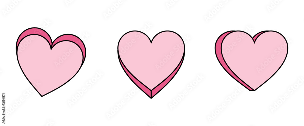 Valentine's day pink hearts set isolated on white background. Vector illustration. Symbol of love. Valentine icons, header concept template, place for text
