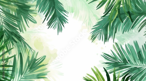 Vector abstract watercolor banners with palm leaves. 