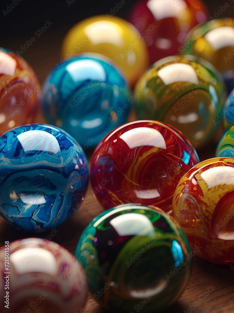 Several colorful glass marbles
