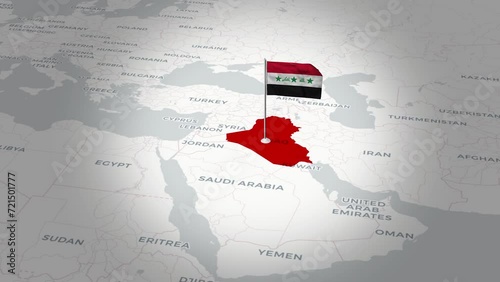 Aerial Views of the iraq Map with Flag