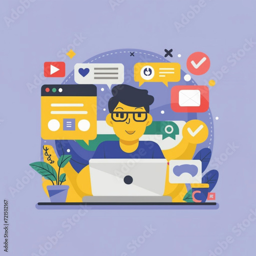 2d vector illustration colorful social media boost , influence blogger E-marketer via Internet pages marketing referral