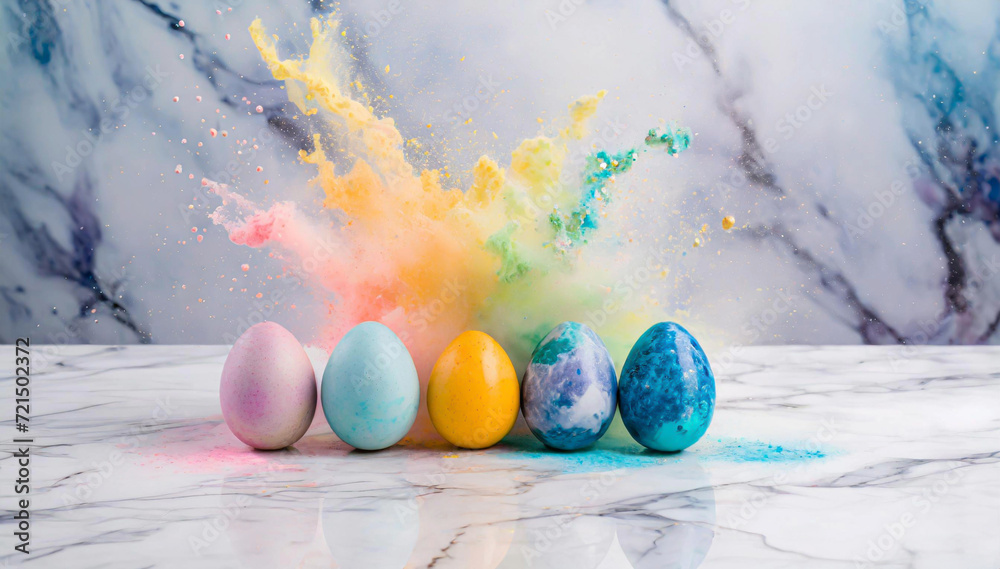 Wielkanocne abstrakcje z jajkami, kolorowe pisanki z marmuru - obrazy, fototapety, plakaty 