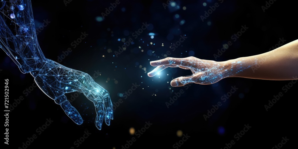 AI, Robot, Cyborg and Humanoid, Machine learning, AI Chat, Hand of robot humanoid touch a big data network connection on cyberspace, Science and artificial intelligence technology for futuristic AI, Robot, Cyborg and Humanoid, Machine learning, AI Chat, Hand of robot humanoid touch a big data network connection on cyberspace, Science and artificial intelligence technology for futuristic