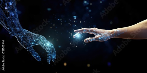AI, Robot, Cyborg and Humanoid, Machine learning, AI Chat, Hand of robot humanoid touch a big data network connection on cyberspace, Science and artificial intelligence technology for futuristic