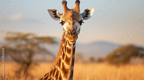 Close up portrait of a giraffe in her natural habitat © patternforstock