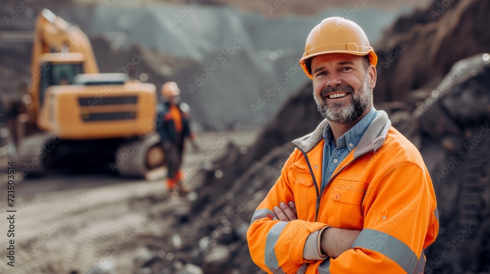 Construction Leader Smiling at Worksite Progress Construction Leader Smiling at Worksite Progress