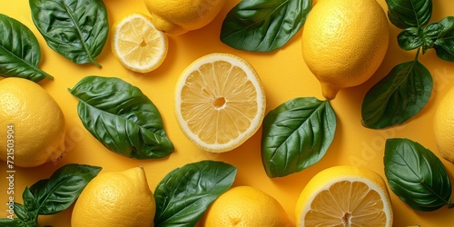 A vibrant and diverse group of citrus fruits and leaves come together, bursting with natural goodness and offering a delicious and healthy addition to any diet photo