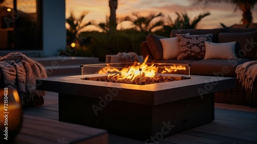 A fire pit sitting on top of a wooden deck. Perfect for cozy outdoor gatherings.