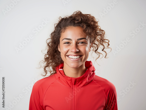 Portrait of a happy sporty woman on white background © amavi.her1717