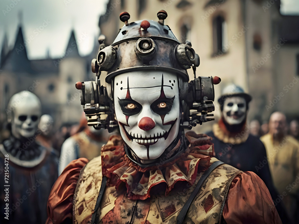 Foto eines gruseligen Roboterclowns Foto eines gruseligen Roboterclowns