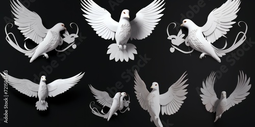 A collection of white paper birds on a black background. Ideal for various creative projects and designs